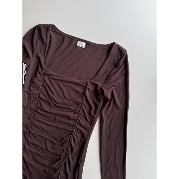 NWT Aritzia WILFRED Lydia Mocha Brown Jersey Ruched Front Mini Dress, Size X - Picture 6 of 16